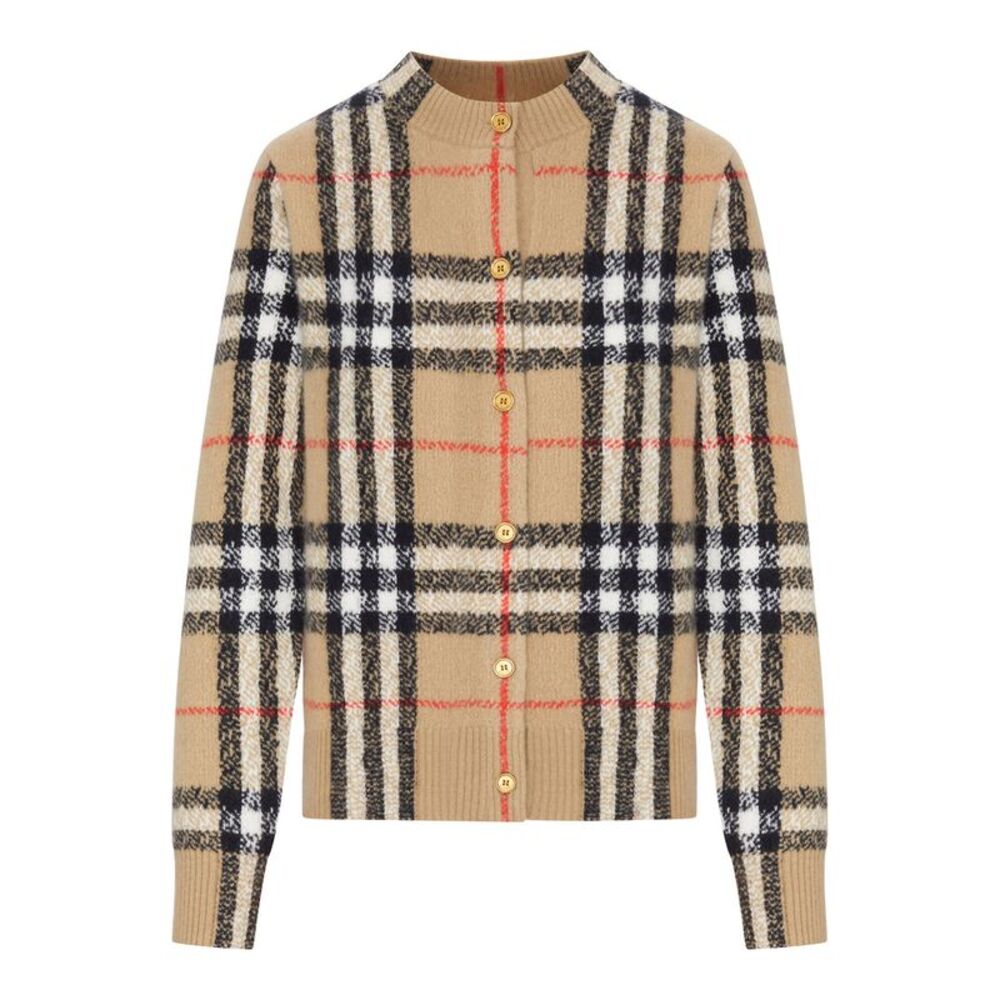 Burberry Women Check Knit Cardigan With Buttons